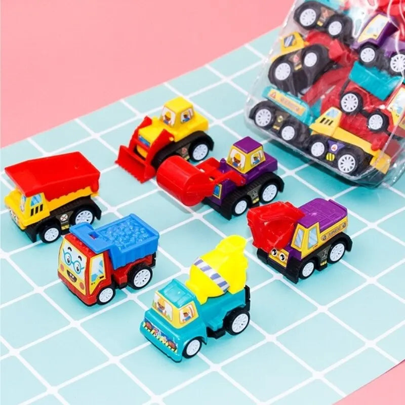 6/12Pcs Mini Inertial Pull Back Engineering Car Set Cartoon Toys Birthday Gift