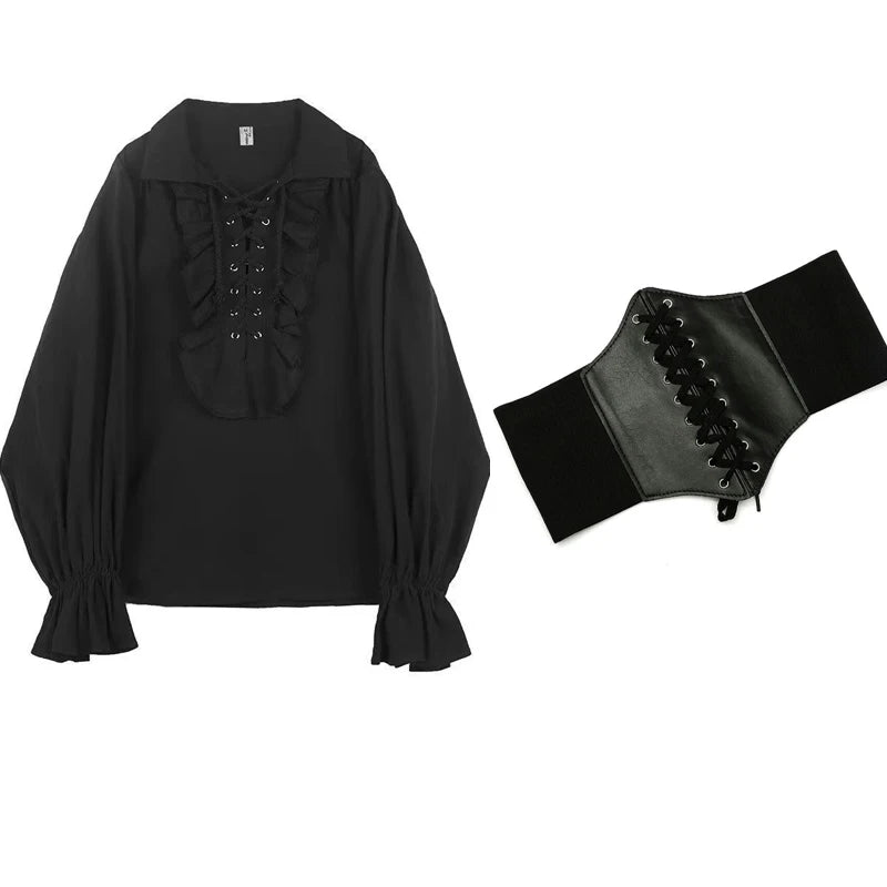 Zadily Women's Gothic Victorian Shirt Prince Vampire Poet Blouse 2026 Autumn Medieval Renaissance Pullover Frilled Buccaneer Top