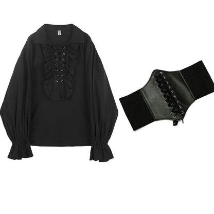 Zadily Women's Gothic Victorian Shirt Prince Vampire Poet Blouse 2026 Autumn Medieval Renaissance Pullover Frilled Buccaneer Top