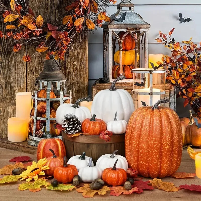 7pcs Pumpkin Autumn Decor Outdoor Orange Foam Plastic Fake Artificial Pumpkin Halloween Harvest Festival  Home Table Decor