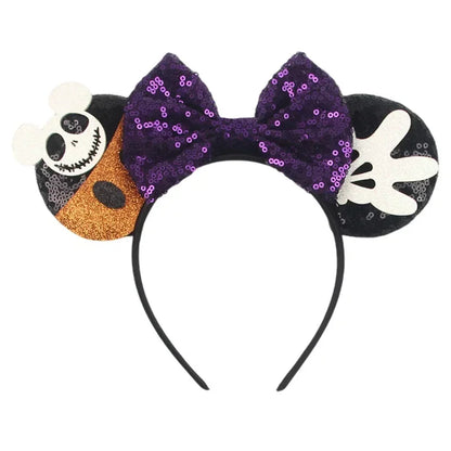 Disney leather Bat Bows Mickey Mouse Ear Headband for Adults Halloween Headwear Women Girls Cosplay Ghost Party Hair Accessories