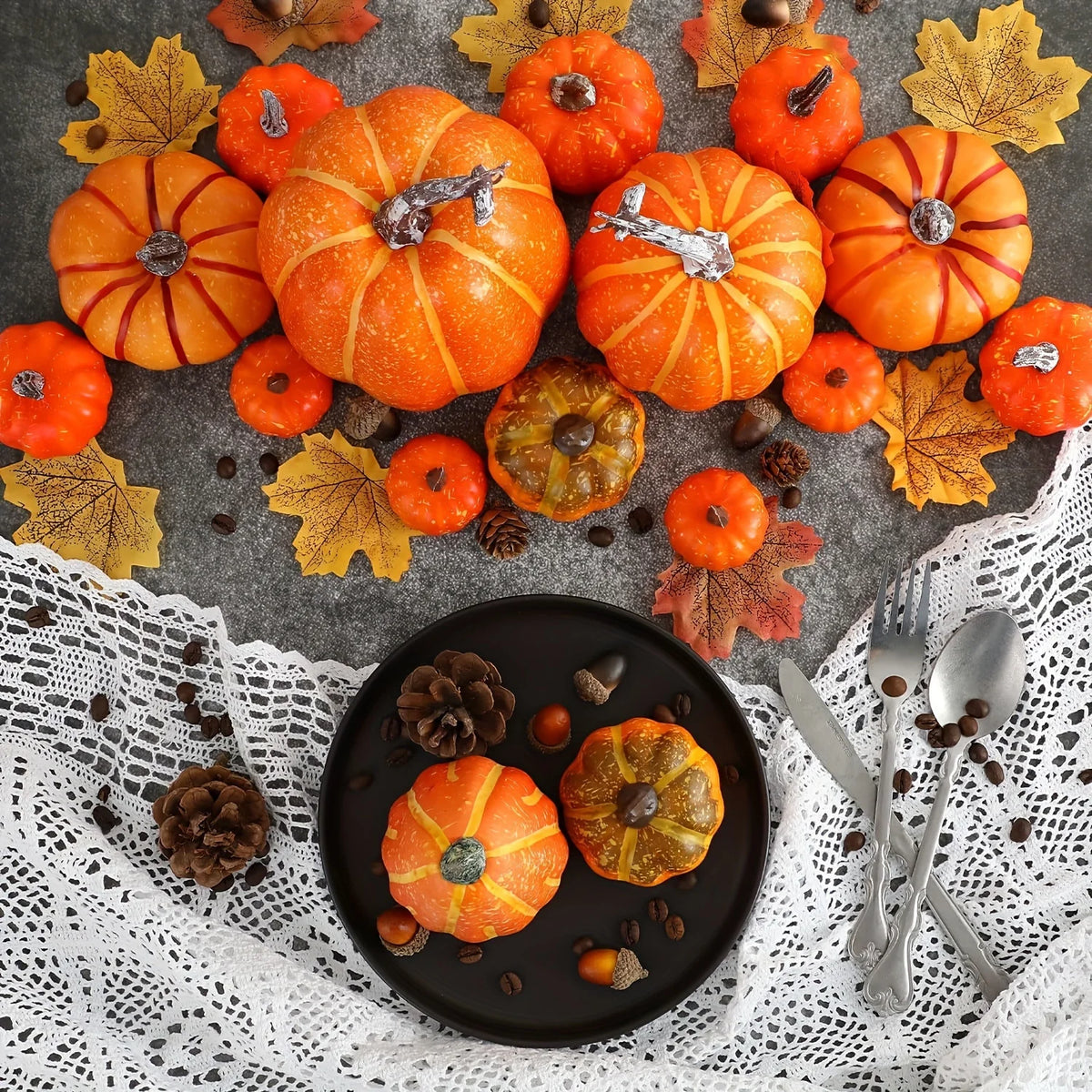 7pcs Pumpkin Autumn Decor Outdoor Orange Foam Plastic Fake Artificial Pumpkin Halloween Harvest Festival  Home Table Decor