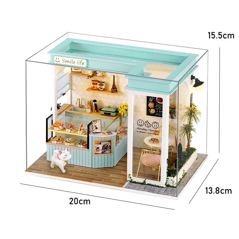 Casa Diy Wooden Miniature Doll House Small House Kit 3D Puzzle Assembly Building Toys With Furniture LED Lights Dollhouse Gifts