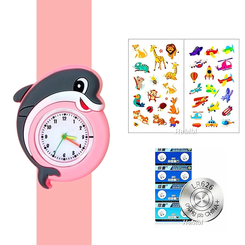Boys Girls Watches Baby Kindergarten Party Gift Children Study time Toy Wristwatches Slap Bracelet Clock Cartoon Kids Watches