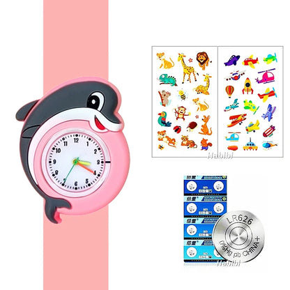 Boys Girls Watches Baby Kindergarten Party Gift Children Study time Toy Wristwatches Slap Bracelet Clock Cartoon Kids Watches
