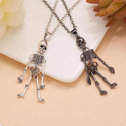 2Pcs/Set Retro Punk Skeleton Pendant Couple Necklace For Women Men Halloween Gothic Metal Skull BFF Choker Hip Hop Party Jewelry