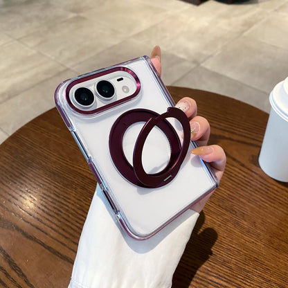 Bicolor 360 Rotating Magnetic Kickstand Case for iPhone Ultra 18 Fold Wide Metal Lens Shockproof Central Axis Protection Cover
