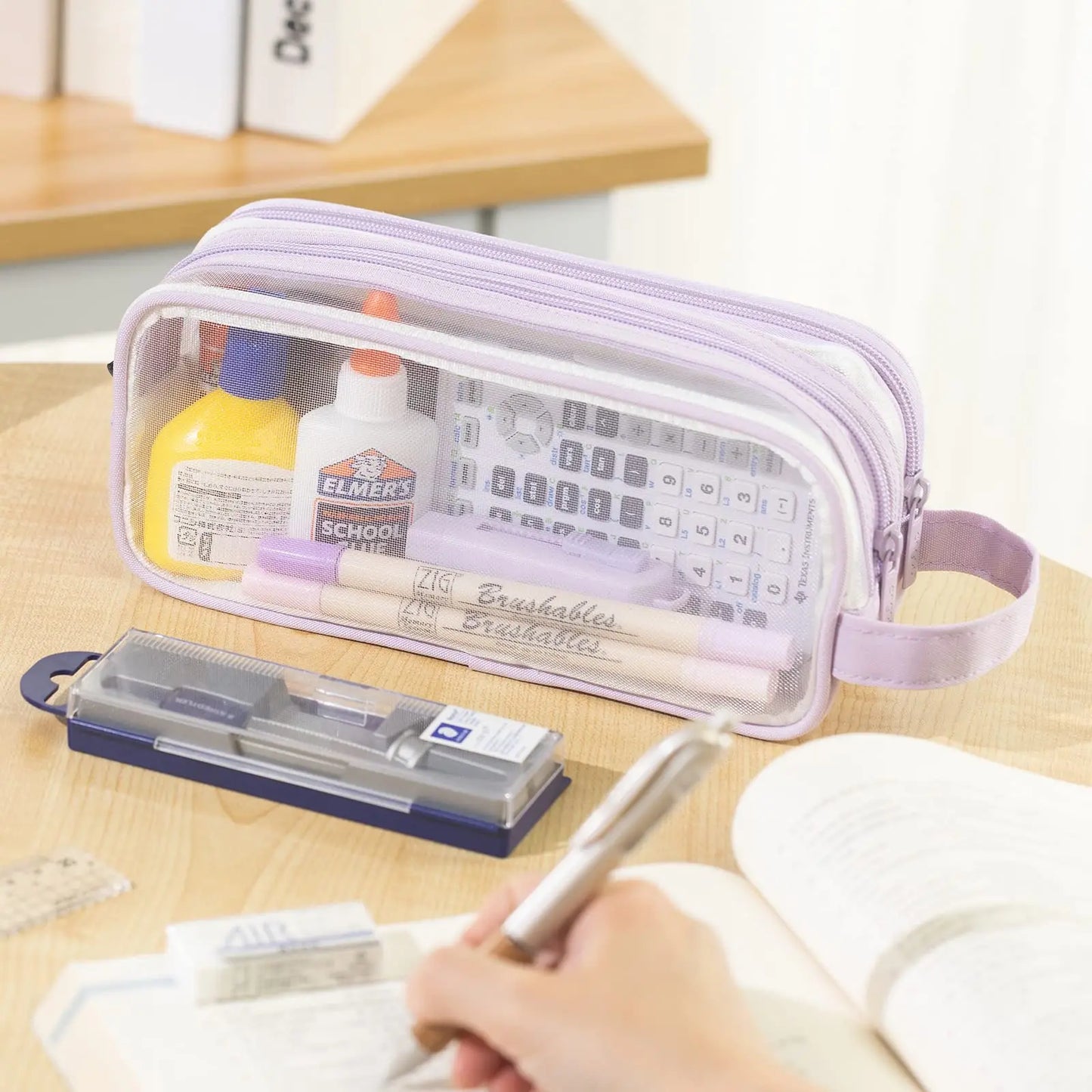 Purple Transparent Pencil Case, Large-capacity Simple Stationery Bag, Cute Cosmetic Bag, Student Study Supplies, Office Supplies