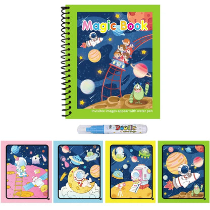 1pc Reusable Kids Magic Water Drawing Books with Pen Repeated Coloring Book Magic Water Drawing Book Sensory Early Education Toy