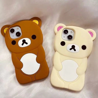 For iPhone SE X XS XR 4 4S 5 5S 7 8 11 12 13 14 15 Plus 16 17 Pro Max 3D Bear Couple Silicone Cartoon Phone Case