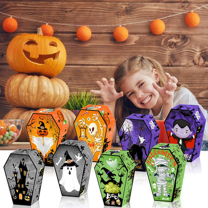 12pcs Halloween Coffin Shape Snack Box Skull Bat Ghost Goodie Boxes for Happy Halloween Party Decor Supply Trick or Treat Box