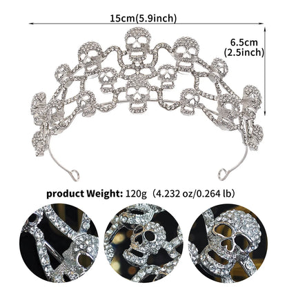 Dark Gothic Skull Crown Fashion Skull Hair Clip Earrings Set Halloween Birthday Party Tiara Holiday Gifts for Friends