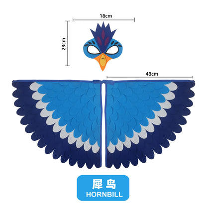 Animal Bird Wings+Mask Suit Stage Performance Peacock Owl Parrot Bird Felt Cape Halloween Bird Funny Party Cosplay Cloak
