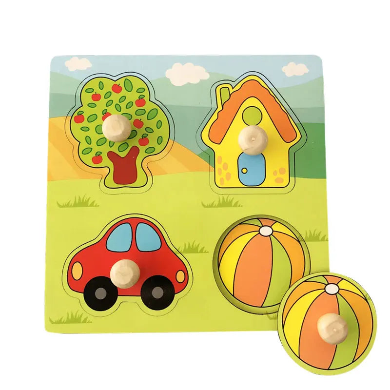 Baby Wooden Puzzles Montessori Toys 1 2 3 Years Toddler Toys Hand Grab Board Alphabet Number Cognition Learning Educational Toys