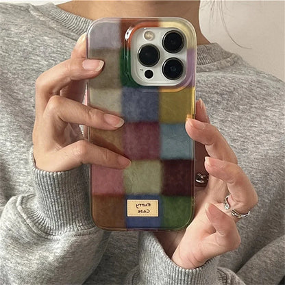 Cute Dopamine Color Block Match Plaid Clear Case For iPhone 18 17 16 15 14 13 12 11 Pro Max XS XR X 7 Plus Checkered Soft Cover