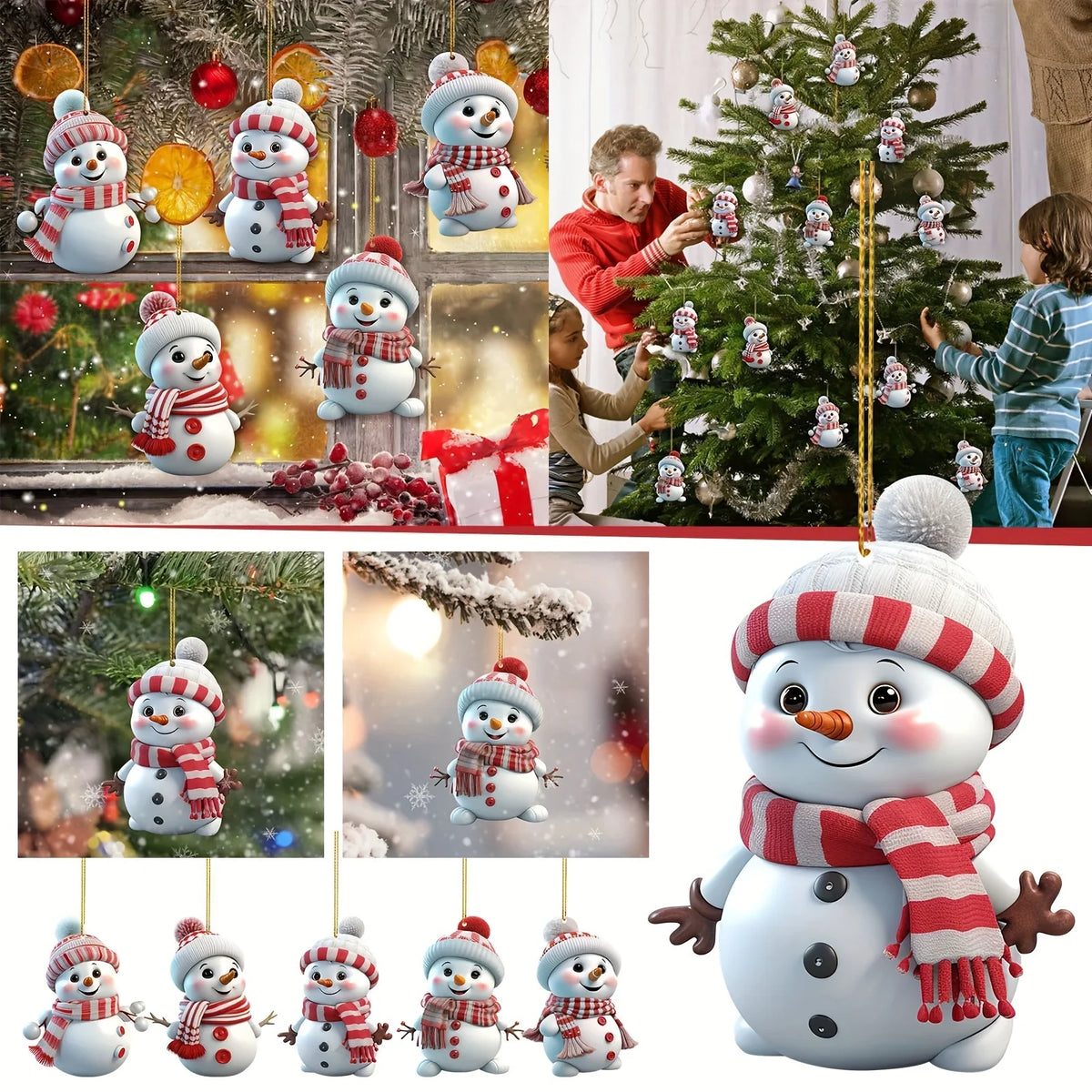 5pcs, Acrylic Snowman Ornaments, 2D Christmas Tree Hanging Decorations, Seasonal Decor for Christmas, Halloween, Thanksgiving