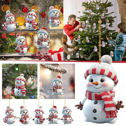 5pcs, Acrylic Snowman Ornaments, 2D Christmas Tree Hanging Decorations, Seasonal Decor for Christmas, Halloween, Thanksgiving