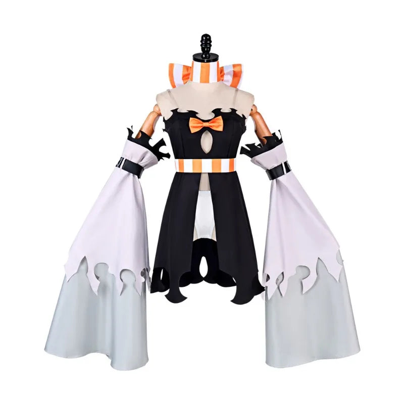 Halloween Costume Anime‑Inspired Cosplay Costume Black Orange Irregular Cut Dress Detachable Flared Sleeves for Comic Convention