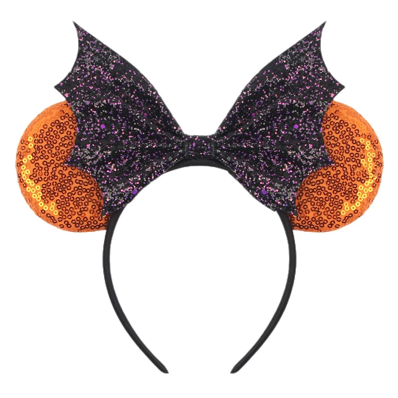 1pc Mickey Mouse Ear Hair Hoop Pu Leather Sequins Butterfly Knot Personalized Rivet Holiday Party Wear Halloween Headband