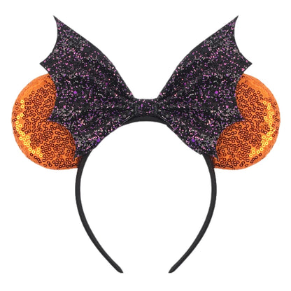 1pc Mickey Mouse Ear Hair Hoop Pu Leather Sequins Butterfly Knot Personalized Rivet Holiday Party Wear Halloween Headband