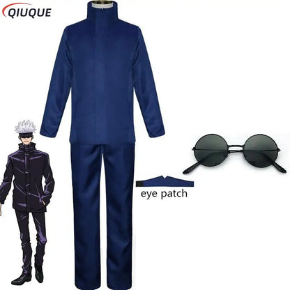110-3XL Black / Blue Gojo Satoru Cosplay Costume Eye Patch Wigs Glasses Anime Halloween Party Unisex Uniforms