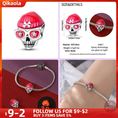 New in 925 Silver Halloween Collection Charm Glowing skull Beads Fit pand 3mm Bracelet DIY Pendant Woman Jewelry 2024 Hot Sale
