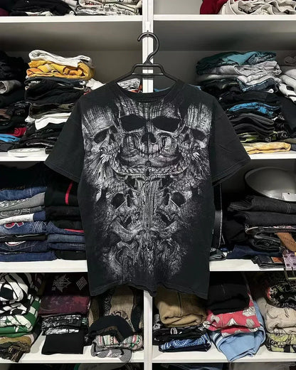 90s affliction Hip Hop Skull Graphic t shirts Men Streetwear Goth Tops Men Clothes Casual Gothic Oversized Long Sleeve T shirt