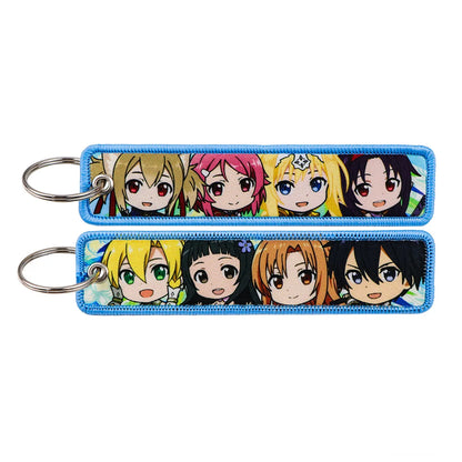 Popular Anime Character Embroidery Keychain Cool Cartoon Key Tag Motorcycles Cars Backpack Chaveiro Fashion Keyring Friend Gifts