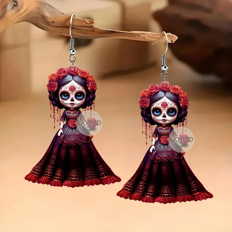 2025 million Halloween Acrylic 2D Gothic Doll Earrings, Unique Fashion Gifts for Girls Accessories