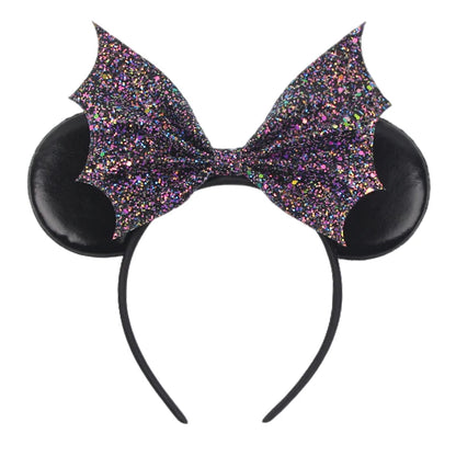 1pc Mickey Mouse Ear Hair Hoop Pu Leather Sequins Butterfly Knot Personalized Rivet Holiday Party Wear Halloween Headband