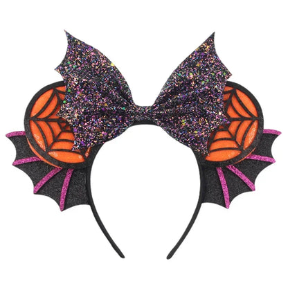 Disney leather Bat Bows Mickey Mouse Ear Headband for Adults Halloween Headwear Women Girls Cosplay Ghost Party Hair Accessories