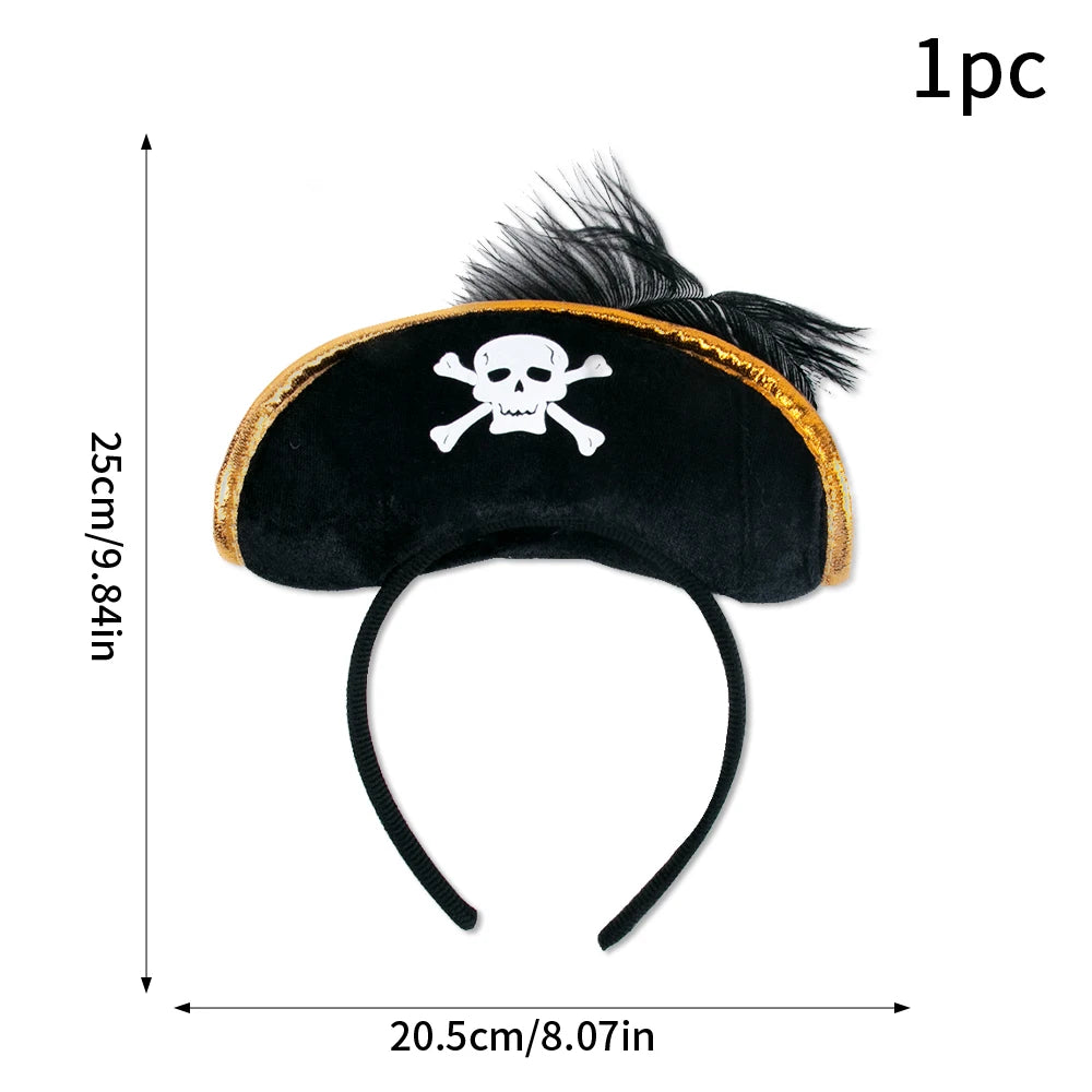1/2set Pirate Skull Hat And Eye Patches Halloween Captain Cap Headband Cosplay Costume Accessories Prop Kid Birthday Party Decor