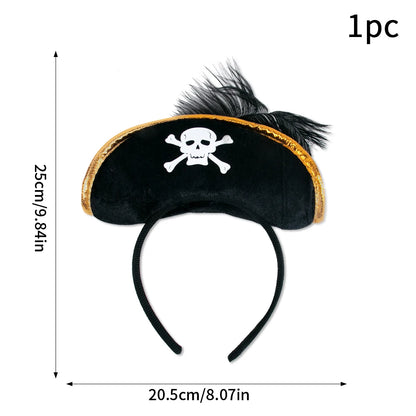 1/2set Pirate Skull Hat And Eye Patches Halloween Captain Cap Headband Cosplay Costume Accessories Prop Kid Birthday Party Decor