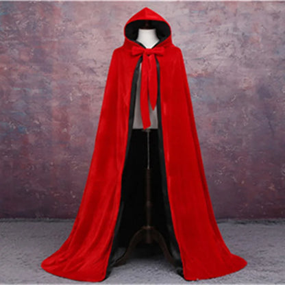 Adult Child Velvet Hooded Cape New Adult Halloween Hooded Cloak Velvet Witches Princess Black Red Velvet Hooded