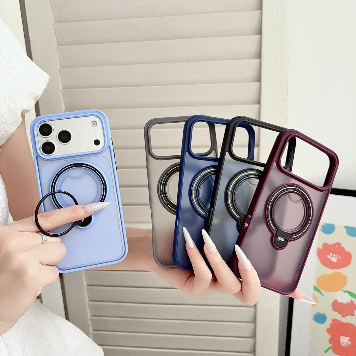 360° Rotating Holder Magnetic Phone Case For Iphone 17 18 Pro Max Stand Phone Cover For Magsafe Luxury Frosted Back Panel Shell