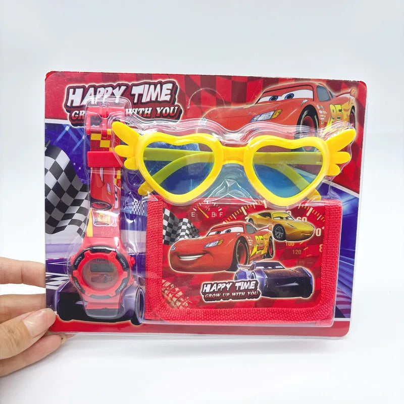 Fashion 3ps Unicorn Hello Kitty Girls Watch Kids with Wallet Glasses Cartoon Spiderman Watch Children Clock Toys set