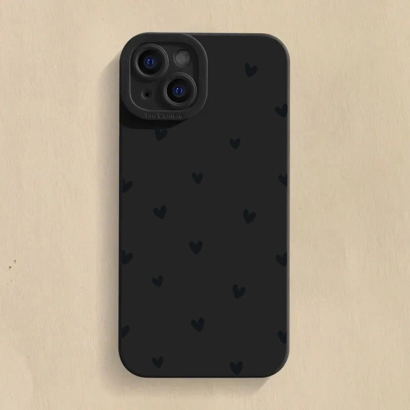 Black Love Heart Phone Case For iPhone 18 17 16 14 15 13 12 11 Pro Max X XR XS 7 8 15 16 Plus SE Shockproof Silicone Soft Cover