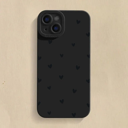 Black Love Heart Phone Case For iPhone 18 17 16 14 15 13 12 11 Pro Max X XR XS 7 8 15 16 Plus SE Shockproof Silicone Soft Cover