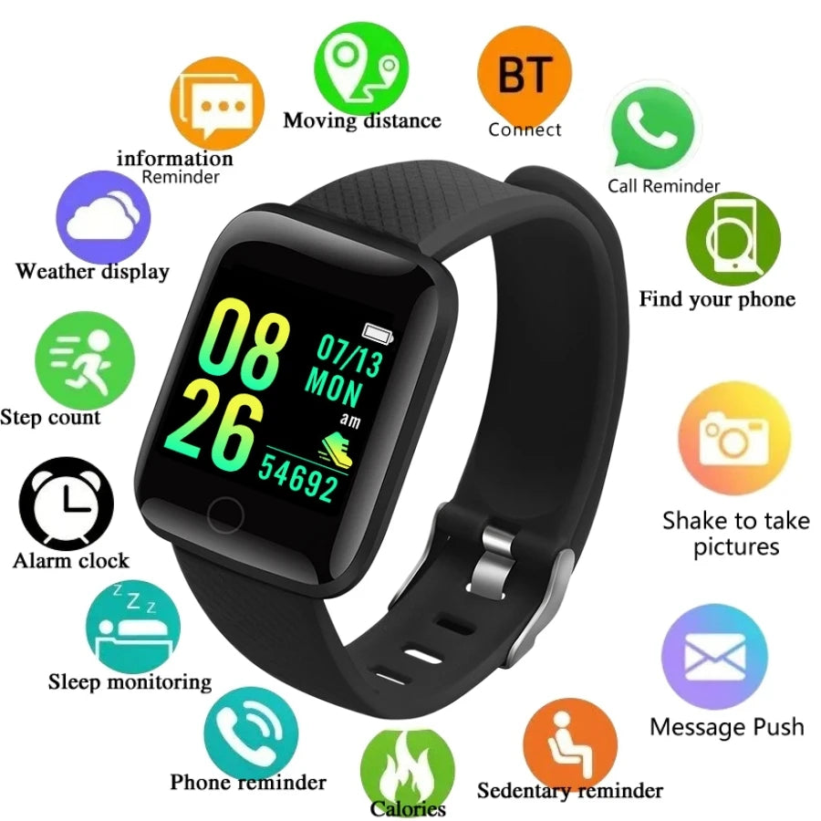 Multifunction Smart Watch For Men Women Kids Message Remind Music Control Sport Step Calories D13 Smartwatch Alarm Clock 116Plus