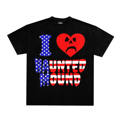 American Goth Haunted Mound Graphic T-shirt Printed Men Women Y2K Grunge Summer Short-sleeved Oversized T-shirt Streetwear Top