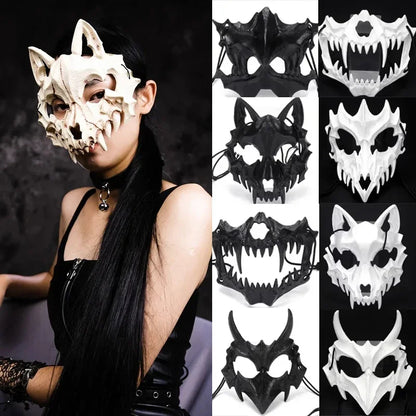 Halloween Carnival Party Mask Anime Dragon God Skeleton Half Face Masks Bone Skull Animals Mask Cosplay Dance Prom Costume Props