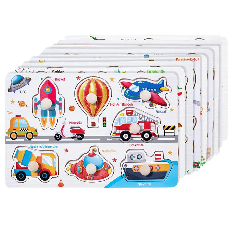 Baby Wooden Puzzles Montessori Toys 1 2 3 Years Toddler Toys Hand Grab Board Alphabet Number Cognition Learning Educational Toys