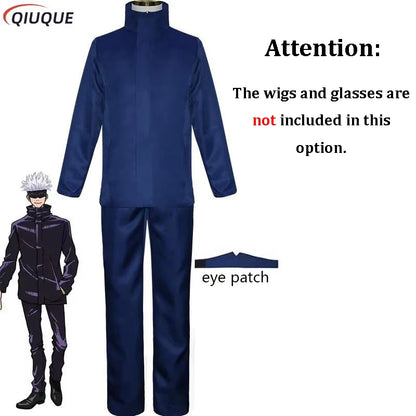 110-3XL Black / Blue Gojo Satoru Cosplay Costume Eye Patch Wigs Glasses Anime Halloween Party Unisex Uniforms