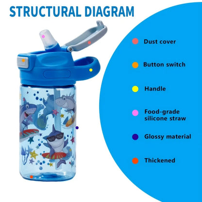 410ml Dinosaur Water Bottle For Kids Water Sippy Cup With Silicone Straw Leakproof Plastic Water Bottles Summer Kids Water Cup