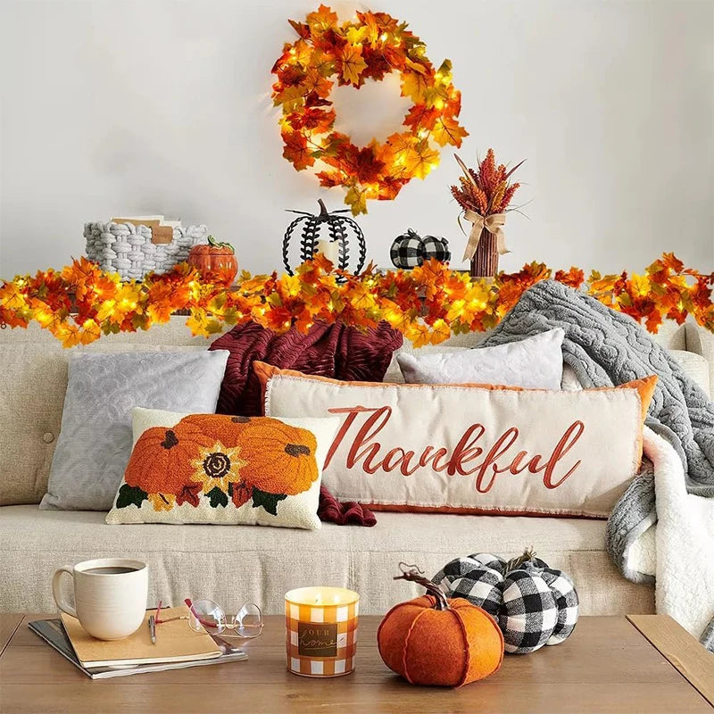 200CM Autumn Artificial Maple Leaf Wreath Fake Leaf Plant Vine Home Decor Garden Halloween Wall Outdoor Doors Windows Decoration