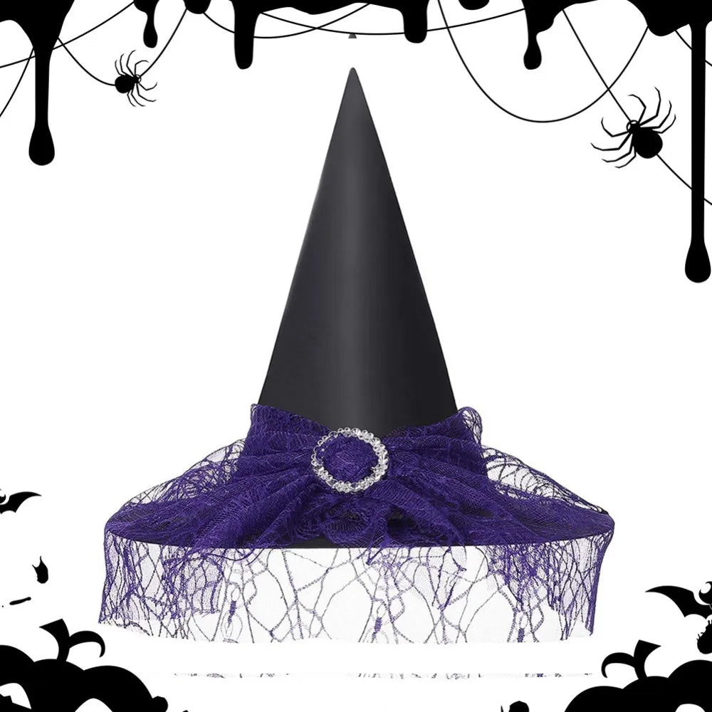 Halloween Witch Hat Decoration Props Reusable Witches Hats Cloth Adult Children Cosplay Hat Prop Party Cosplay Polyester Taffeta
