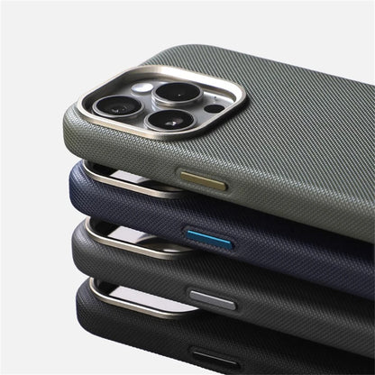 Luxury Alloy Lens Frame Particle PU Leather Magnetic Case For iPhone 18 17 16 Pro Max 15 14 13 For Magsafe Wireless Charge Cover