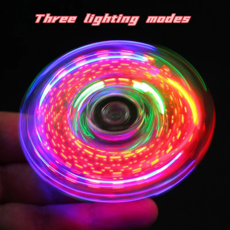 Crystal glowing gyroscope LED light Fidget Spinner hand cranked gyroscope glowing EDC pressure reducing toy for children