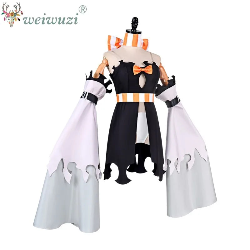 Halloween Costume Anime‑Inspired Cosplay Costume Black Orange Irregular Cut Dress Detachable Flared Sleeves for Comic Convention
