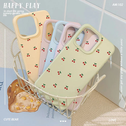 For iPhone 18 17 16 15 14 13 12 11 Pro Max Case Cute Cartoon Cherry Graphic Silicone Phone Cover For iPhone 16 Plus Soft Fundas